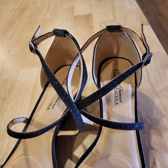 Badgley Mischka Black Rhinestone Strappy Wedge Worn Once Designer size 10 - Picture 4 of 9